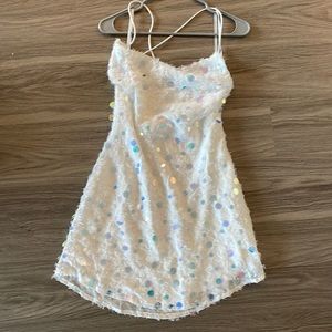 Candid Moment Strappy Cowl Back Sequin Mini Dress White